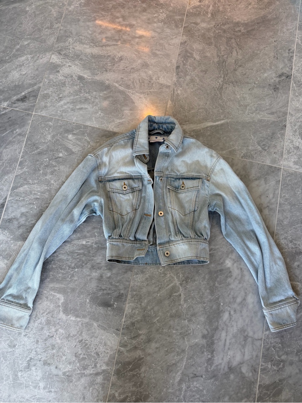 Off- WhiteCropped Light Blue Denim Jacket - Women's